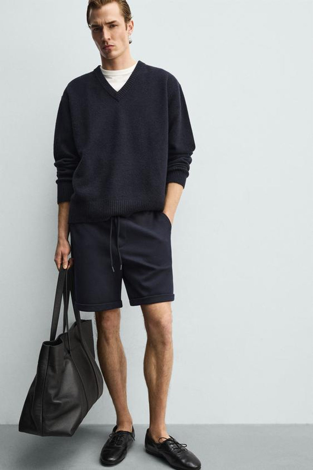 ZARA ШОРТЫ REGULAR FIT COMFORT, МОРСКОЙ СИНИЙ МЕЛАНЖ