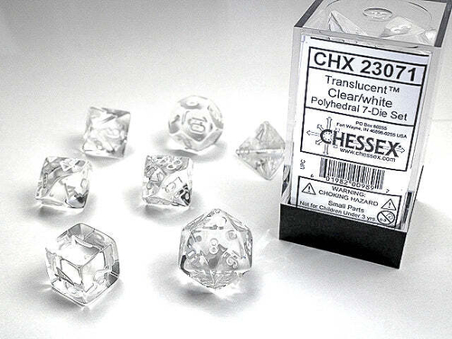 Chessex 7-dice set Clear/White