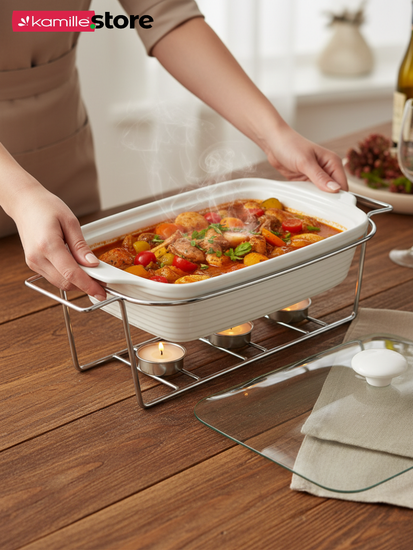 Мармит керамический прямоугольный 2,4 л. Kamille КМ 6403 подставка на 3 свечи