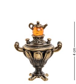 Народные промыслы AM-1281 Фигурка «Самовар ажурный» (латунь, янтарь)