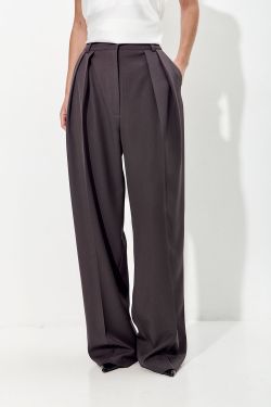 Брюки палаццо свободные с защипами графитового цвета