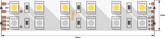 Светодиодная лента SWG 28,8W/m 120LED/m 5050SMD RGB/ теплый белый 5M 901044