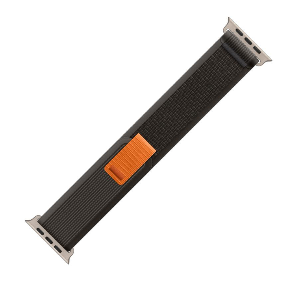 Браслет Apple Trail Loop, «чёрный/серый» со светлой пряжкой, для Apple Watch 44, 45, 46 мм и Ultra 2–3 (дизайн 2022) Нейлоновый браслет «Тропа» с текстильной застёжкой