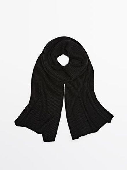 Massimo Dutti Шарф из 100% кашемира в рубчик, черный