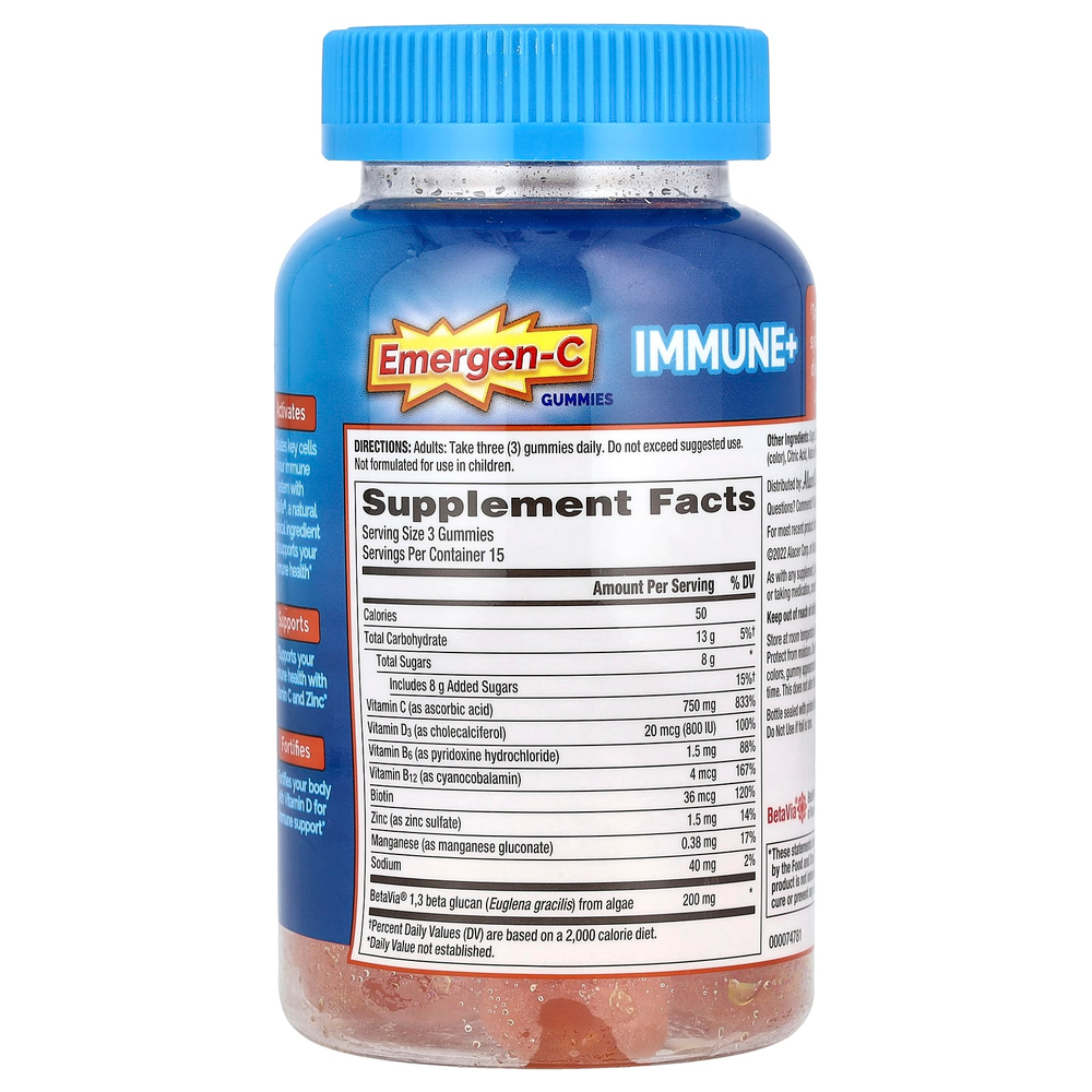 Emergen-C, Immune+, жевательные таблетки, со вкусом апельсина, 45 жевательных таблеток