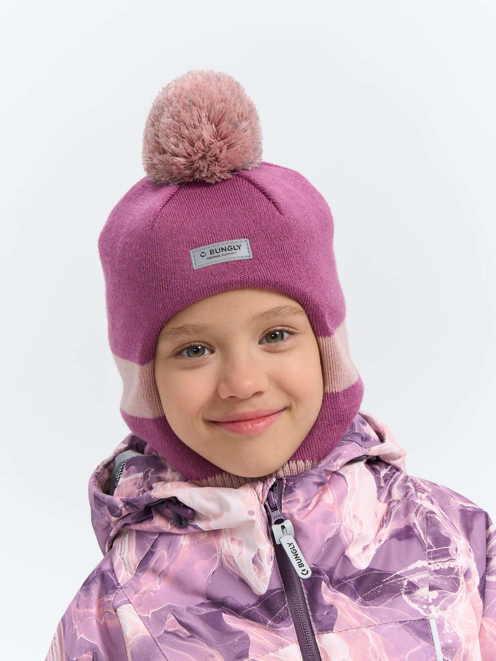 Шлем зимний  из смесовой шерсти Колор блок "Пион"