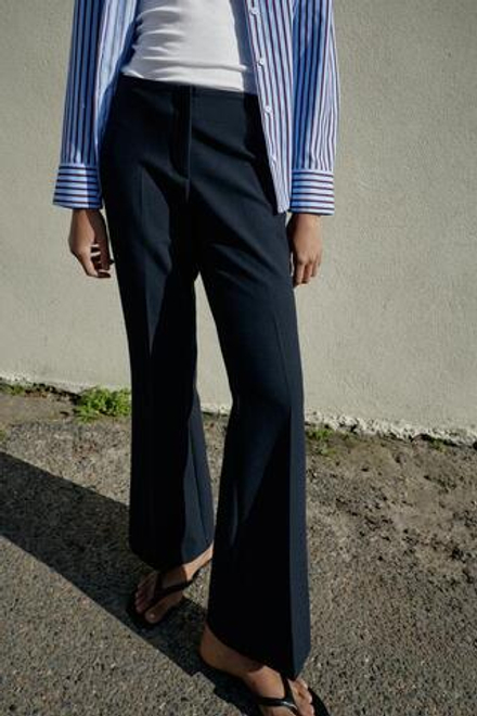 ZARA БРЮКИ FLARE С БОКОВЫМИ ШВАМИ, МОРСКОЙ СИНИЙ