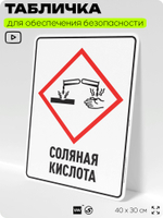 Табличка для обеспечения безопасности "Соляная кислота", для производства, предприятия, организаций, 40х30 см, Silver Plane x Айдентика Технолоджи