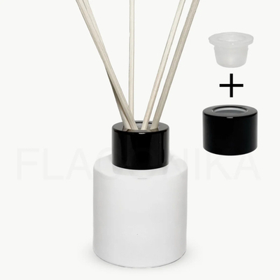 Комплект: Флакон для диффузора 50 мл белый цилиндр с черной крышкой