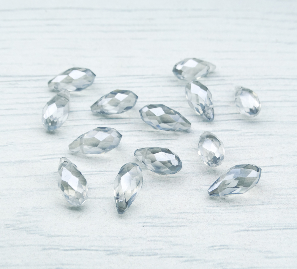 БК021ДН612 Хрустальные бусины-капли, цвет: серый AB прозрачный, размер 6х12 мм, 15 шт.