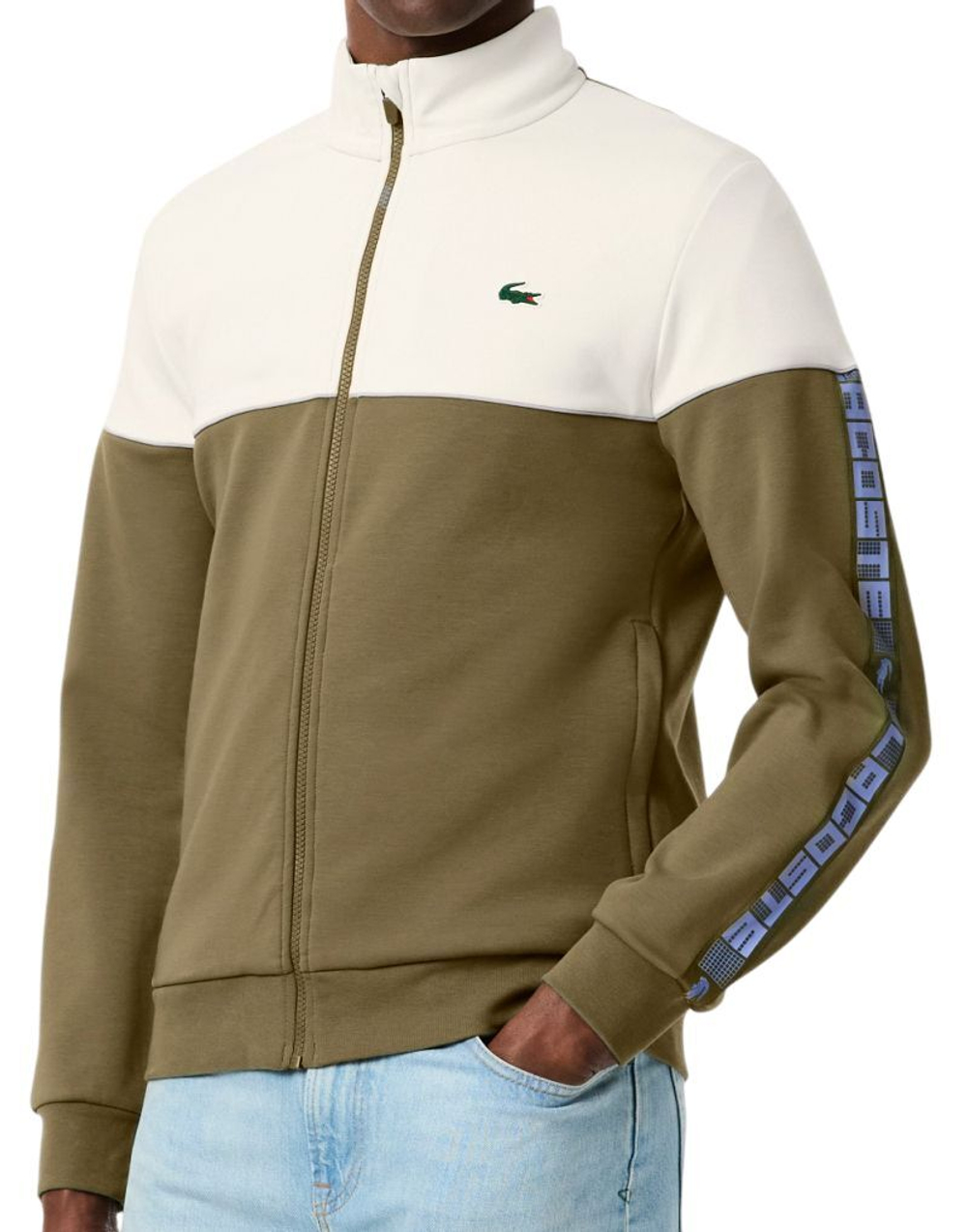 Куртка теннисная Lacoste Zipped Colour-Block - khaki green/white