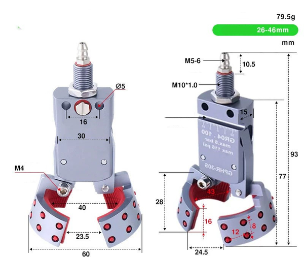 GHPR-30S external teeth (clamping range: 26-46mm) with detection
