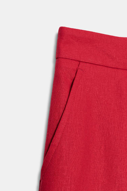 ZARA ШОРТЫ ИЗ ЛЬНА С ЗАЩИПАМИ, КРАСНЫЙ