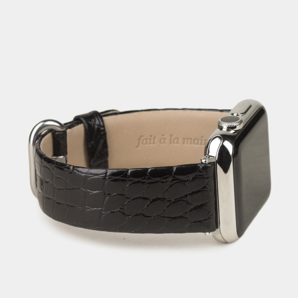 Ремешок для Apple Watch 42/44mm Classic из лаковой кожи аллигатора цвета черный