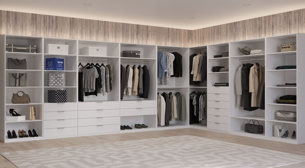 Шкаф для одежды 4 дверный, стеллаж Париж, белый