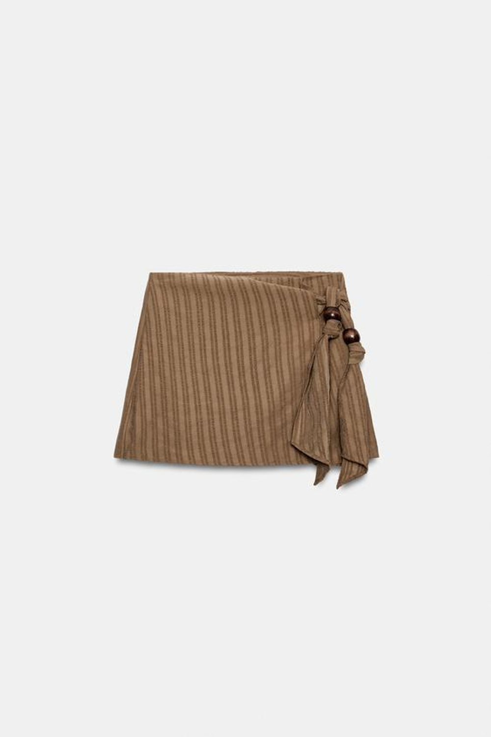 ZARA ЮБКА-ШОРТЫ С УЗЛОМ И БУСИНАМИ, КОРИЧНЕВЫЙ