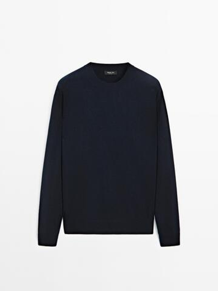Massimo Dutti Свитер из смесовой шерсти с круглым вырезом, темно-синий