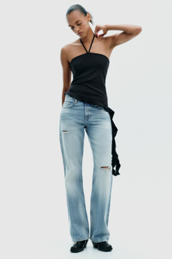 ZARA ТОП С ВОЛАНАМИ, ЧЕРНЫЙ