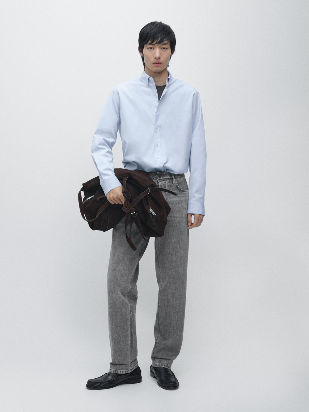 Massimo Dutti Рубашка Оксфорд стандартного кроя, небесно-голубой