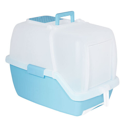 Туалет для кошек закрытый с выдвижным поддоном «Гранд» (совок и сетка в комп.), голубой/белый, 550*4, Triol