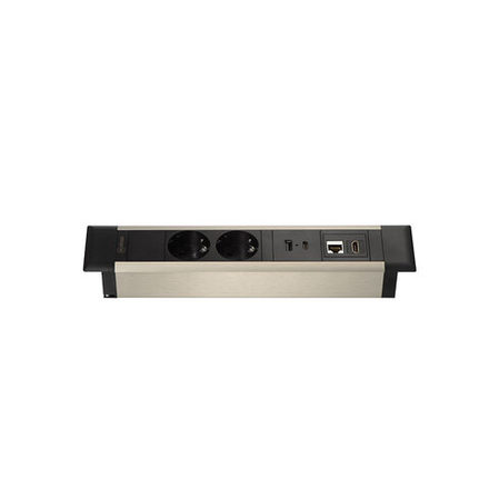 Блок розеток 41T 2 секции Серебро+Черный . USB + type C + RJ45 + HDMI