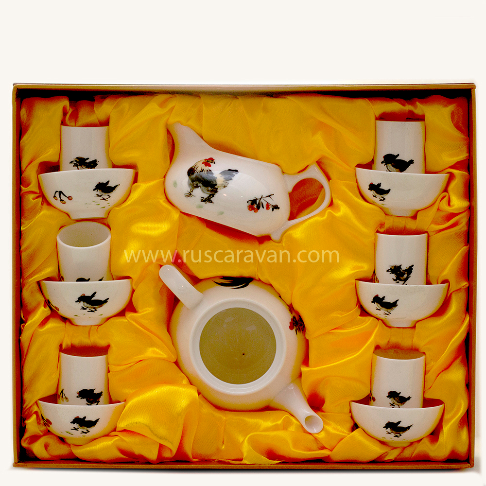 212001 Сервиз "Петух, с чайными парами" (фарфор, 14 предметов)