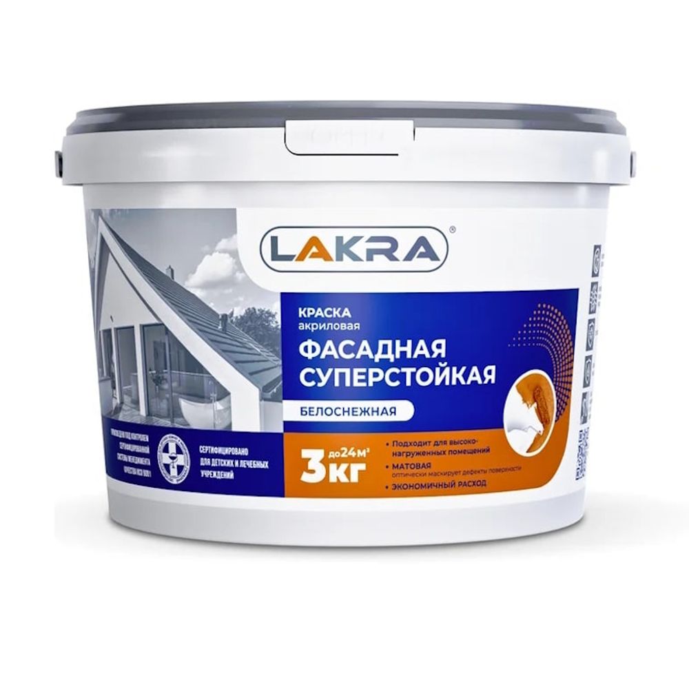 В/д  фасадная белоснеж. суперстойкая  3кг акрил. (Лакра) / арт.8306491