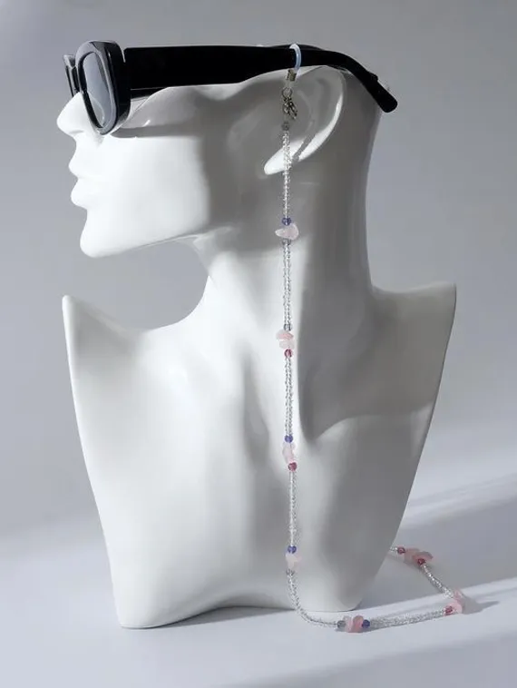 Цепочка для очков "Бусинки", цвет розово-голубой, 70 см