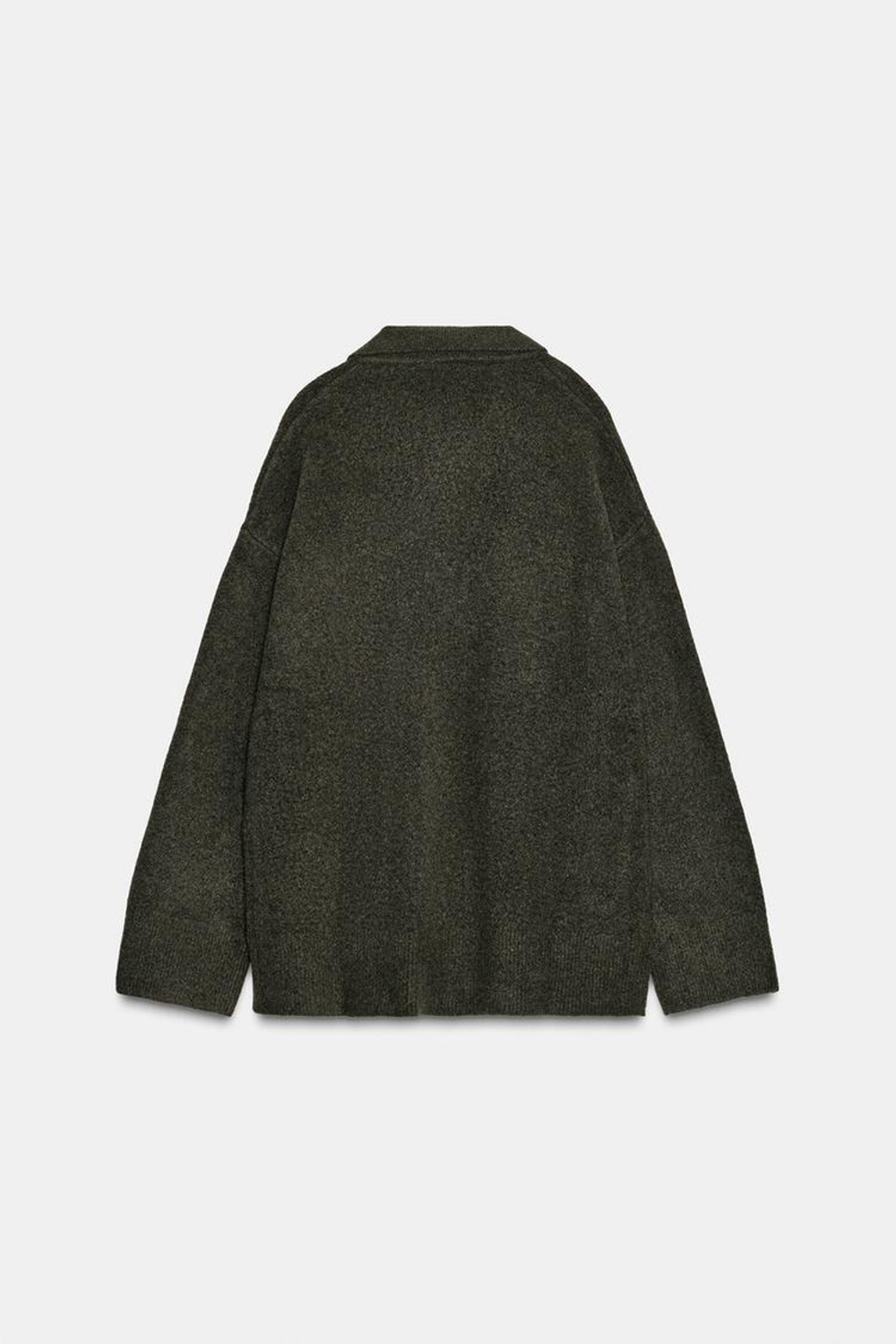 ZARA МЯГКИЙ ТРИКОТАЖНЫЙ ДЖЕМПЕР ПОЛО, ЗЕЛЕНЫЙ МЕЛАНЖ