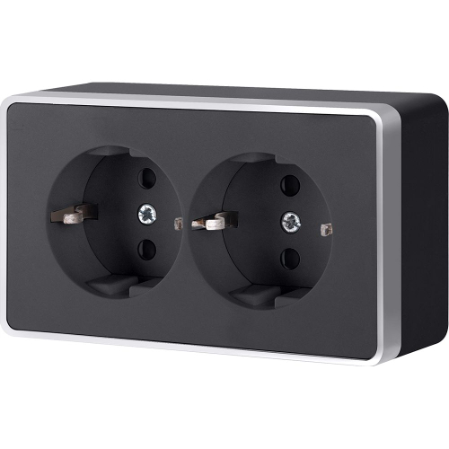 Розетка двойная с заземлением Gallant черный с серебром W5072134 W5072134