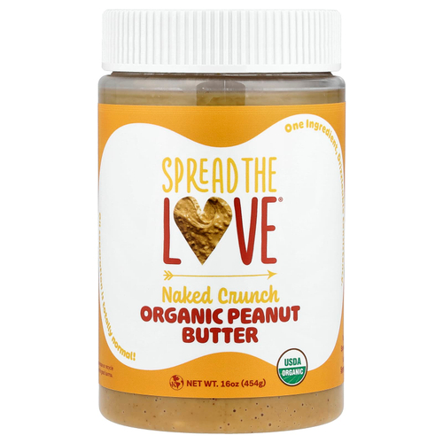 Spread The Love, Органическое арахисовое масло, голый хрустящий продукт, 454 г (16 унций)