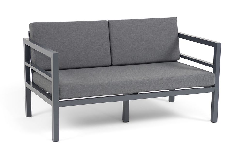 "Эстелья" диван разборный 2-местный, каркас алюминий темно-серый (RAL7024) матовый, ткань темно-серая 027