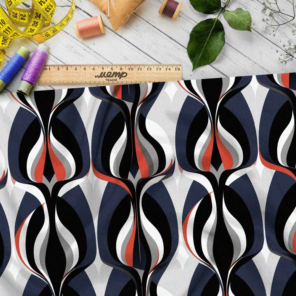 Ткань премиум габардин ретро орнамент