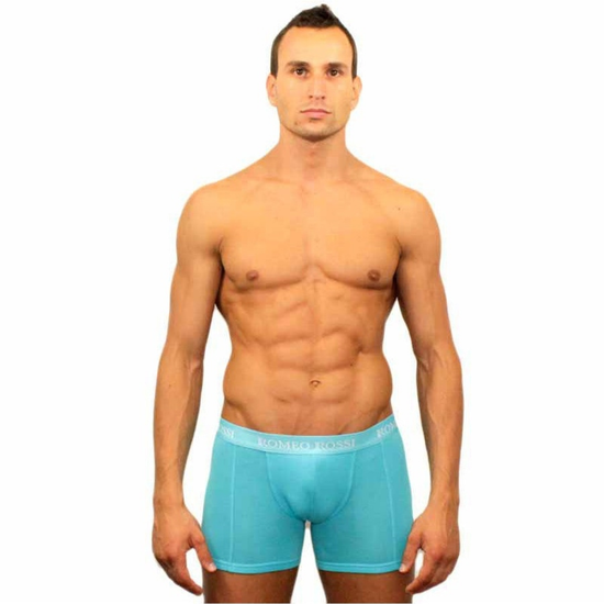 Мужские трусы боксеры удлиненные c резинкой бирюзовые Romeo Rossi RR7001-11
