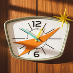 Настенные ретро-часы «Орбита-57» со светло-оливковым корпусом и хром-ободом, вдохновлённые космическим стилем 1950-х