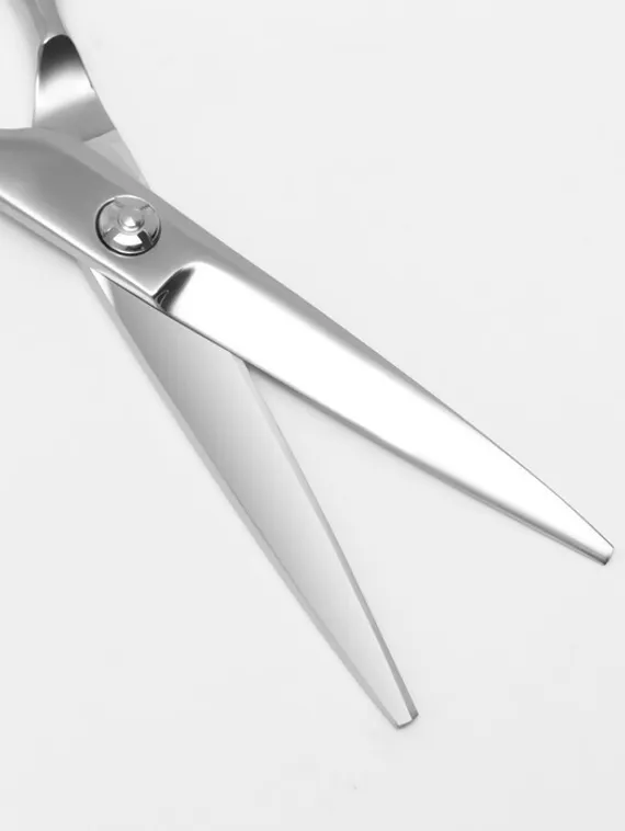 Ножницы парикмахерские с упором, загнутые кольца, лезвие — 5,5 см, цвет серебристый