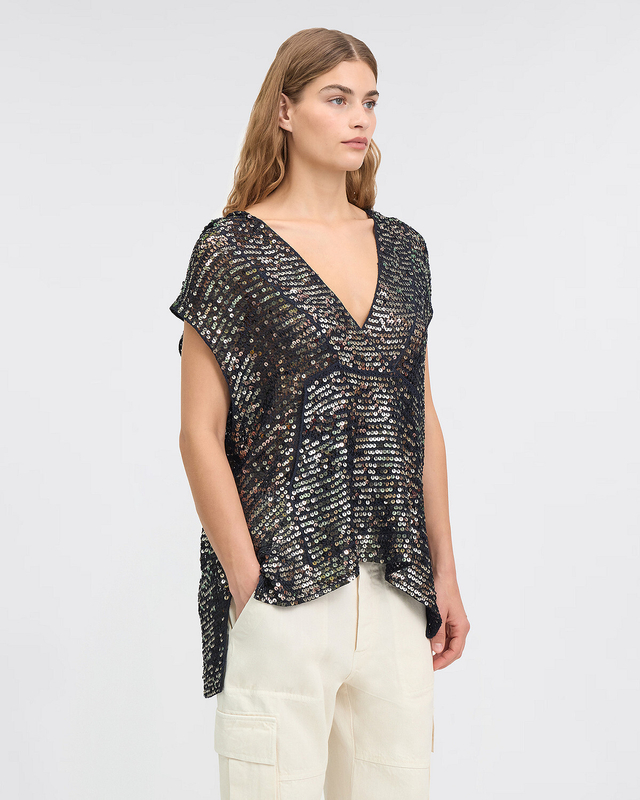 Mes Demoiselles Свитер с капюшоном из антрацитовых пайеток