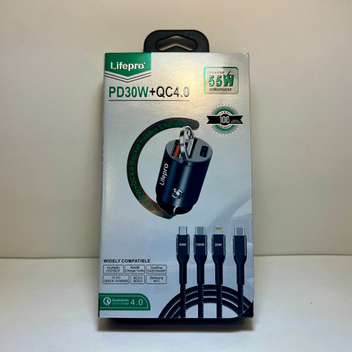 Автомобильное зарядное устройство Lifepro, PD30W+QC4.0 (55W), c кабелем в комплекте (за комплект)