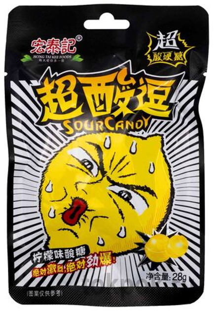 Кислые леденцы со вкусом лимона Sour Candy Hong Tai Kee Foods, 28 гр
