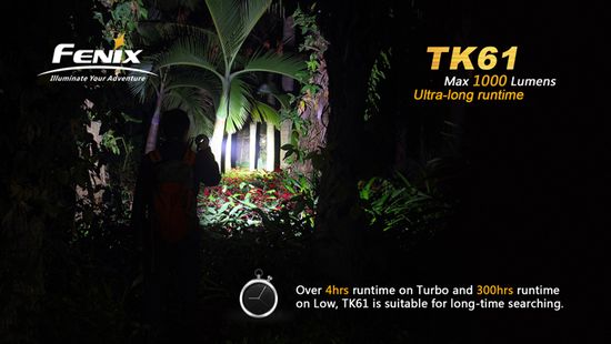 Дальнобойный мощный фонарь Fenix TK61, 1000 люмен