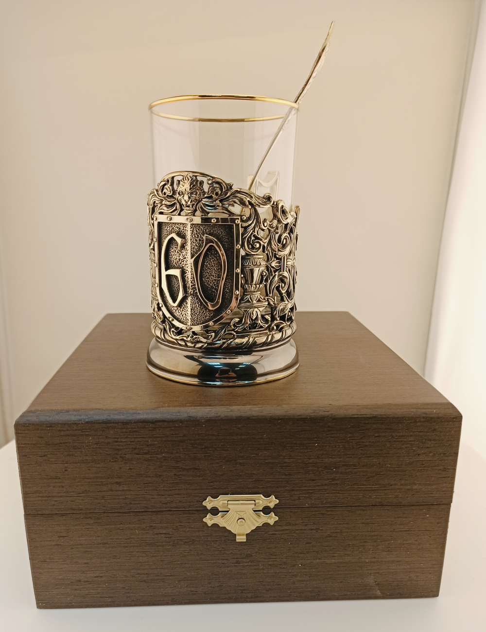 Подстаканник литье Юбилей 60 лет в подарочном футляре