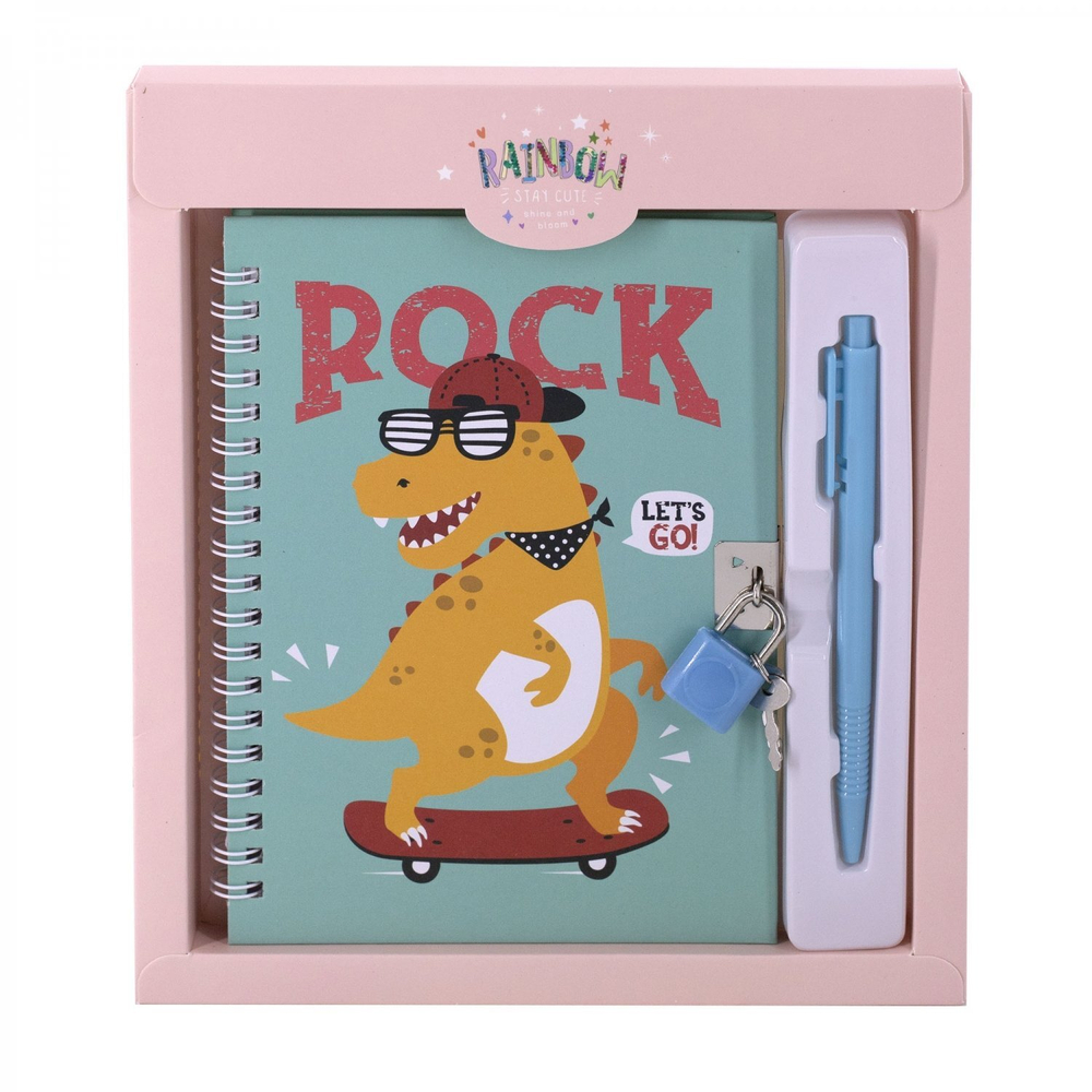 Блокнот в футляре 19,5 см * 23,0 см , гребень, Alingar, ламинация, замочек, ручка, 45 л., клетка, "Дино", персиковый