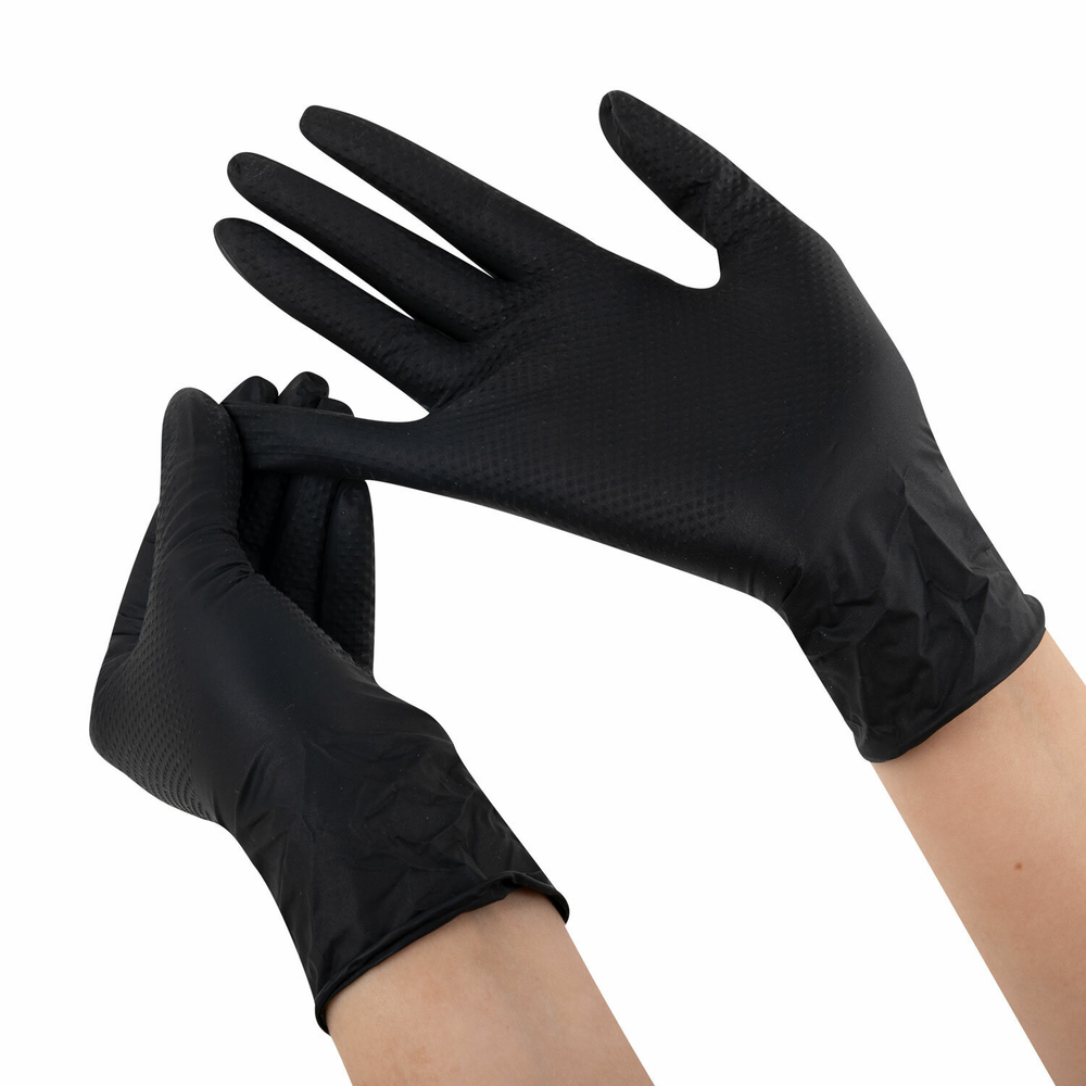 Перчатки нитриловые сверхпрочные с текстурой SFM MEGA TEX BLACK 25 пар (50 штук), XL (очень большой).