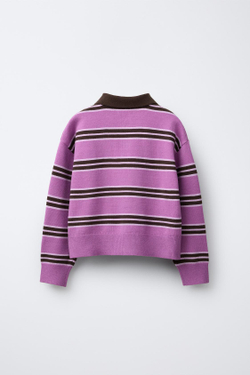 ZARA X CHAMPION ® ТРИКОТАЖНЫЙ ДЖЕМПЕР В ПОЛОСКУ С ВЫШИВКОЙ, ЛИЛОВЫЙ