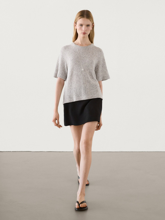 Massimo Dutti Футболка с короткими рукавами из 100% хлопка, коричневый