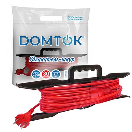 Удлинитель-шнур на рамке "DOMTOK" ПВС 2*1, 2,2кВт, б/з 30м (1/10)