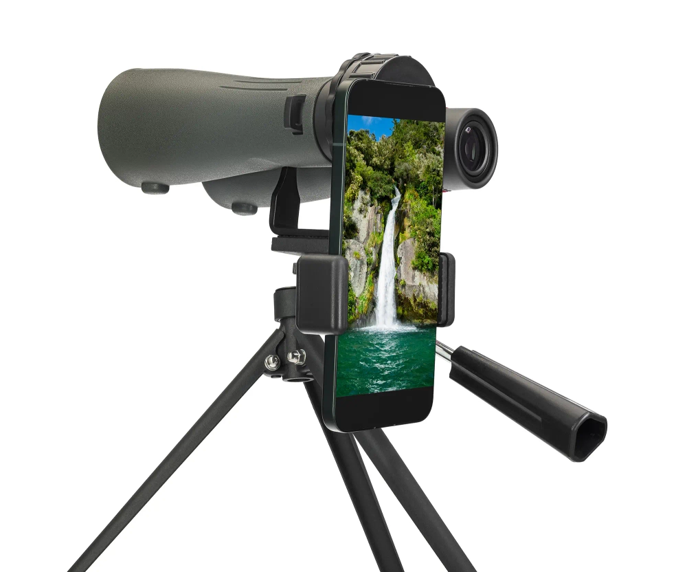 Фотобинокль Levenhuk Kelvin Snap 10x50 со смартфоном на штативе