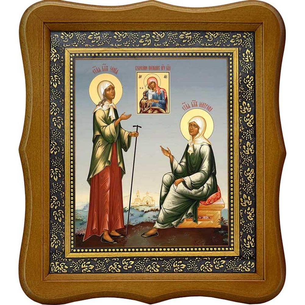 Ксения Петербургская и Матрона Московская. Икона на холсте.