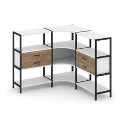 Shelf System Трехсекционный угловой стеллаж трехярусный с ящиками SN.STMU-331 Белый/Дуб Табак/Металл