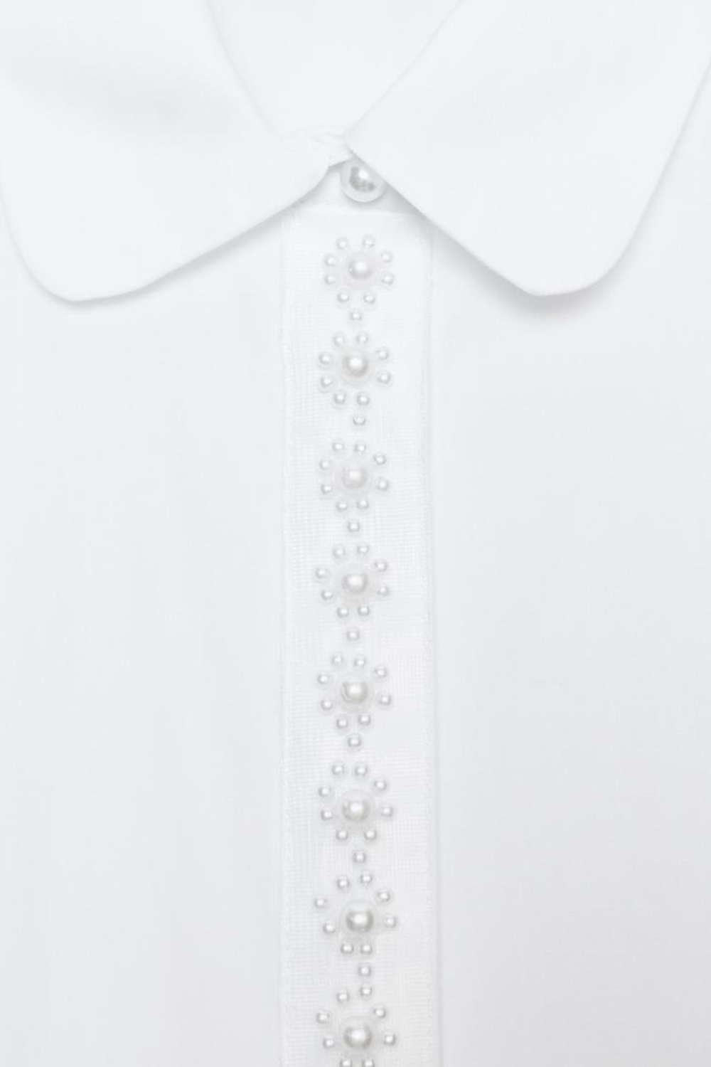 ZARA РУБАШКА ИЗ ПОПЛИНА С БУСИНАМИ, БЕЛЫЙ